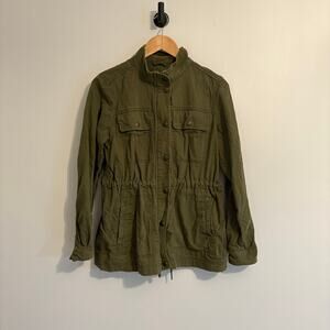 Women's Medium Gap Army Sinch Olive Green Snap Button Full Zip Barn Chore Jacket